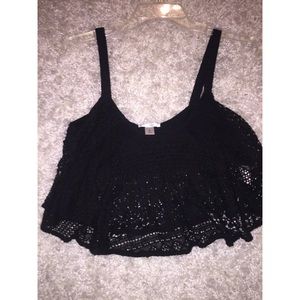Black lace crop top with bralette inside